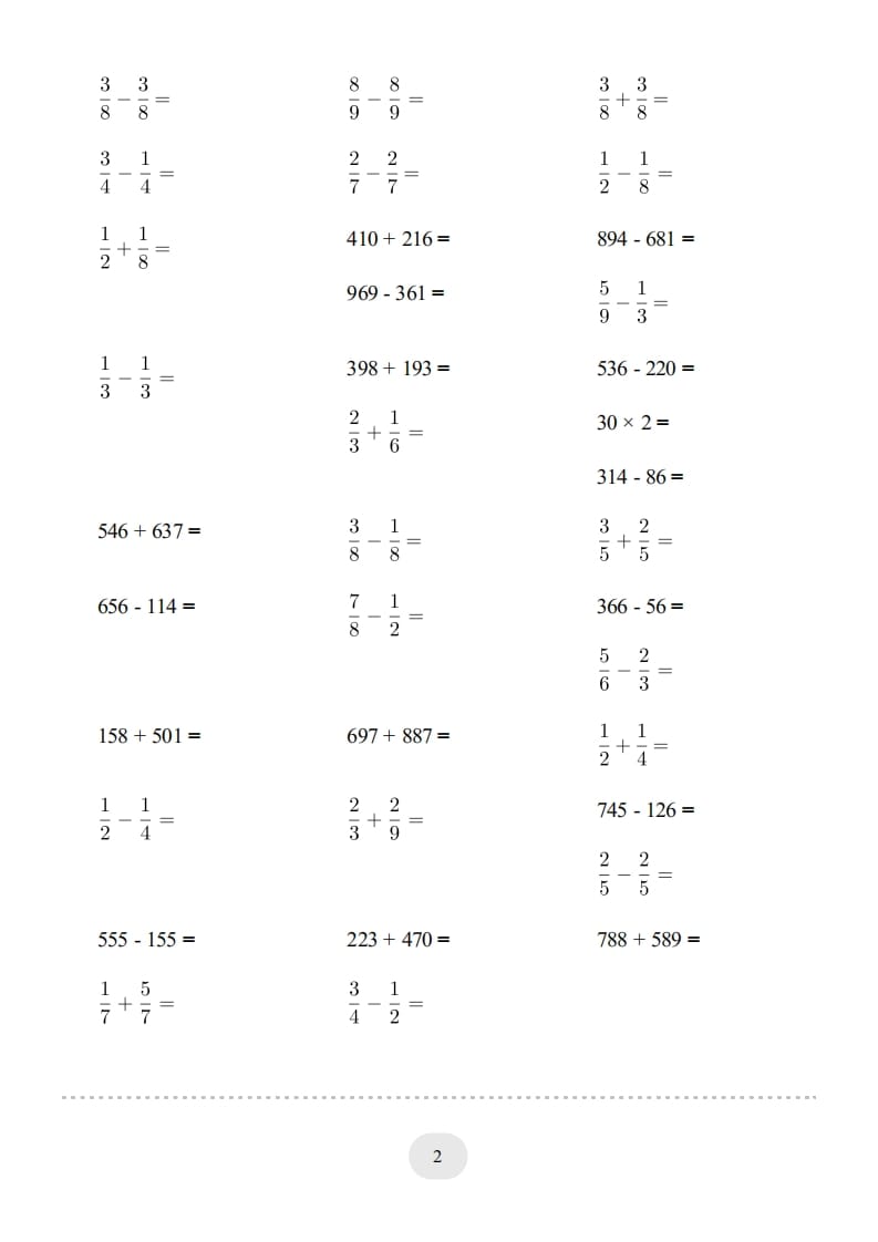 图片[2]-三年级数学上册口算题(【总复习】)1000题（人教版）-米大兔试卷网