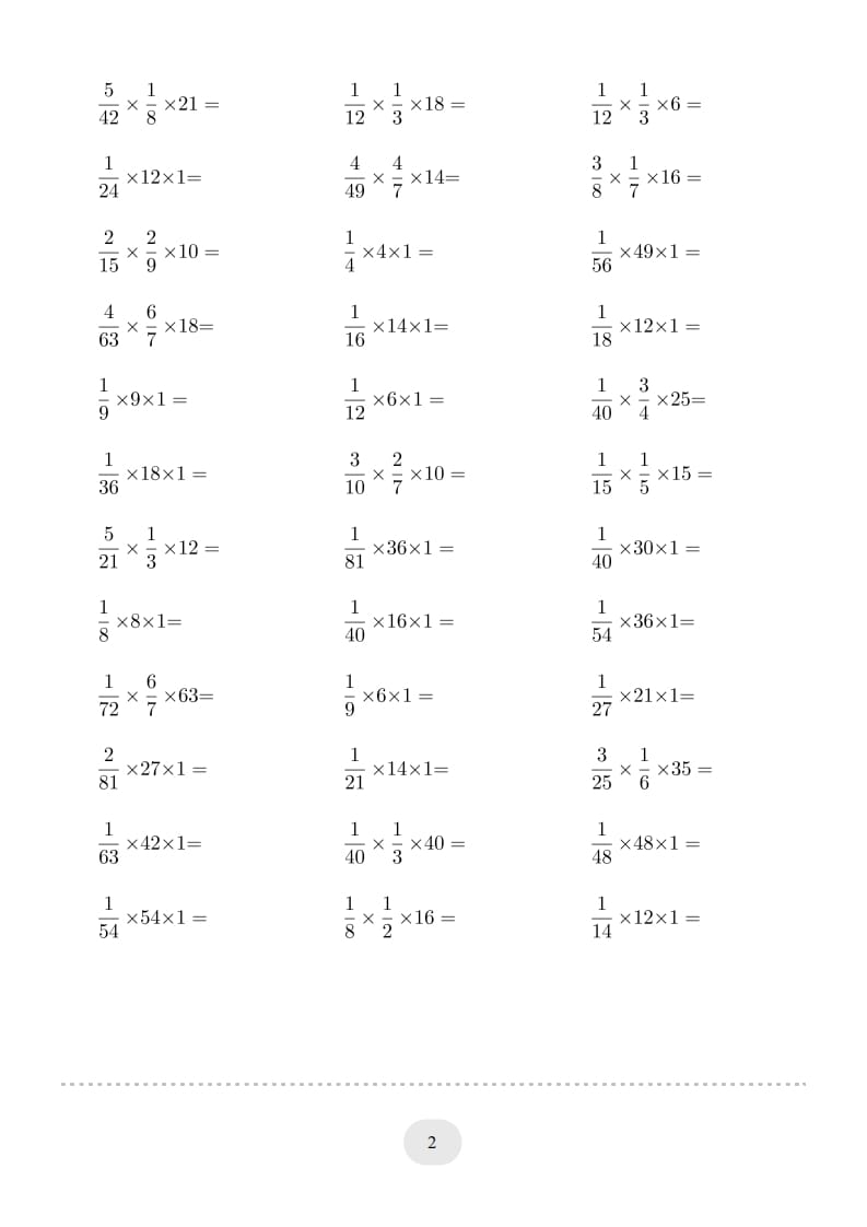 图片[2]-六年级数学上册▲口算题（分数与整数连乘）连打版（人教版）-米大兔试卷网