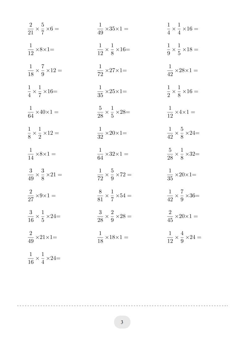 图片[3]-六年级数学上册▲口算题（分数与整数连乘）连打版（人教版）-米大兔试卷网