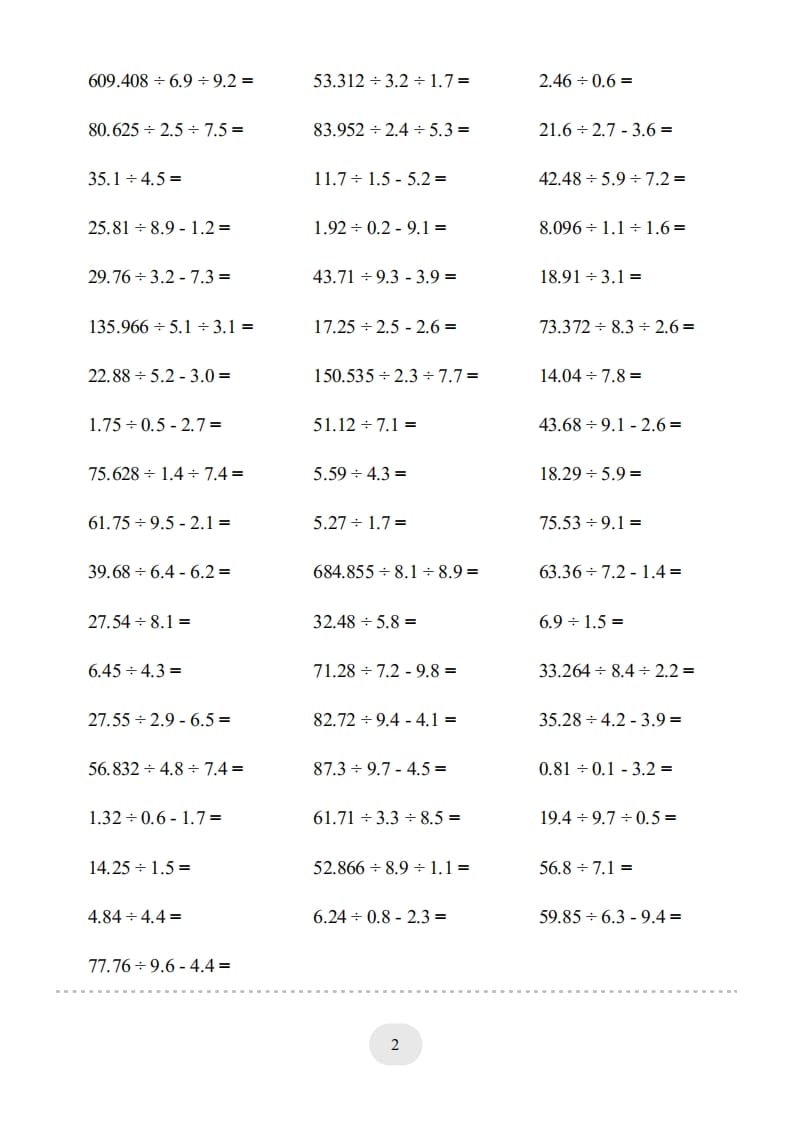 图片[2]-五年级数学上册▲口算题（小数除法）连打版（人教版）-米大兔试卷网