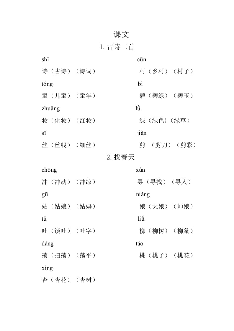 二年级语文下册重点生字组词-米大兔试卷网