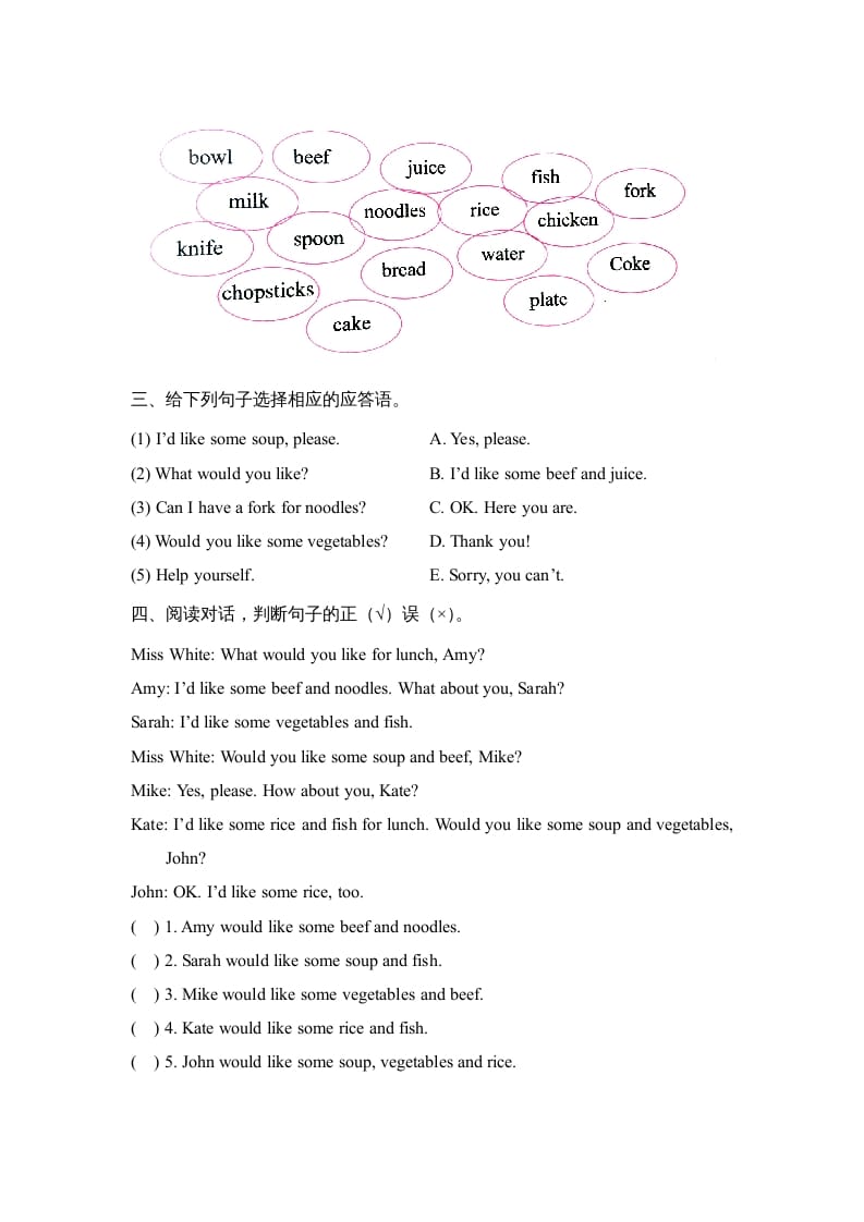 图片[2]-四年级英语上册Unit5_B_阶段训练（人教版一起点）-米大兔试卷网