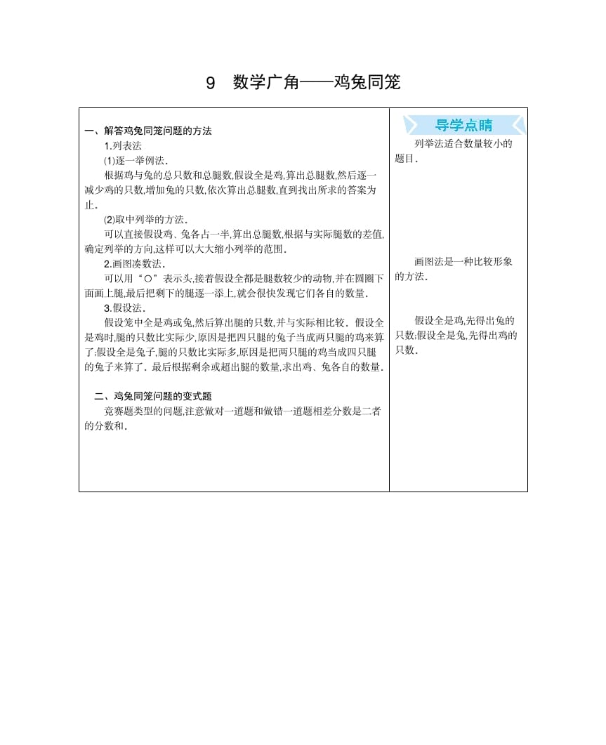 四年级数学下册9.广角---鸡兔同笼-米大兔试卷网