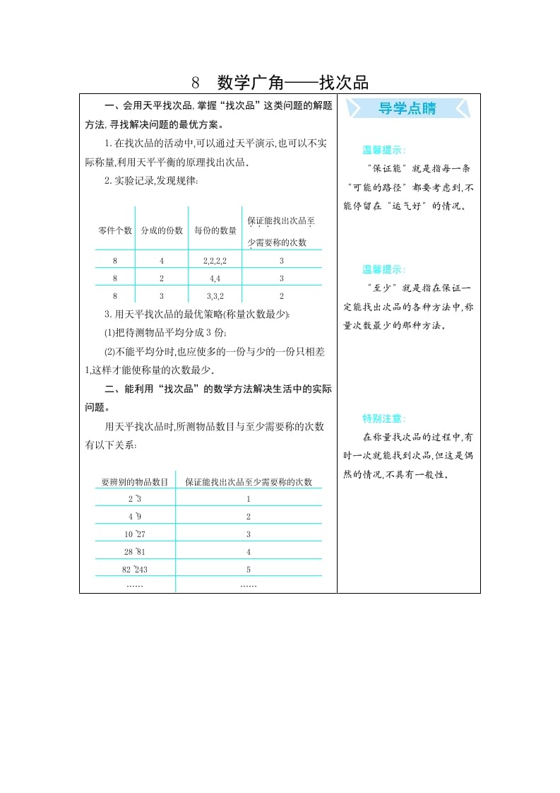 五年级数学下册8广角--找次品-米大兔试卷网