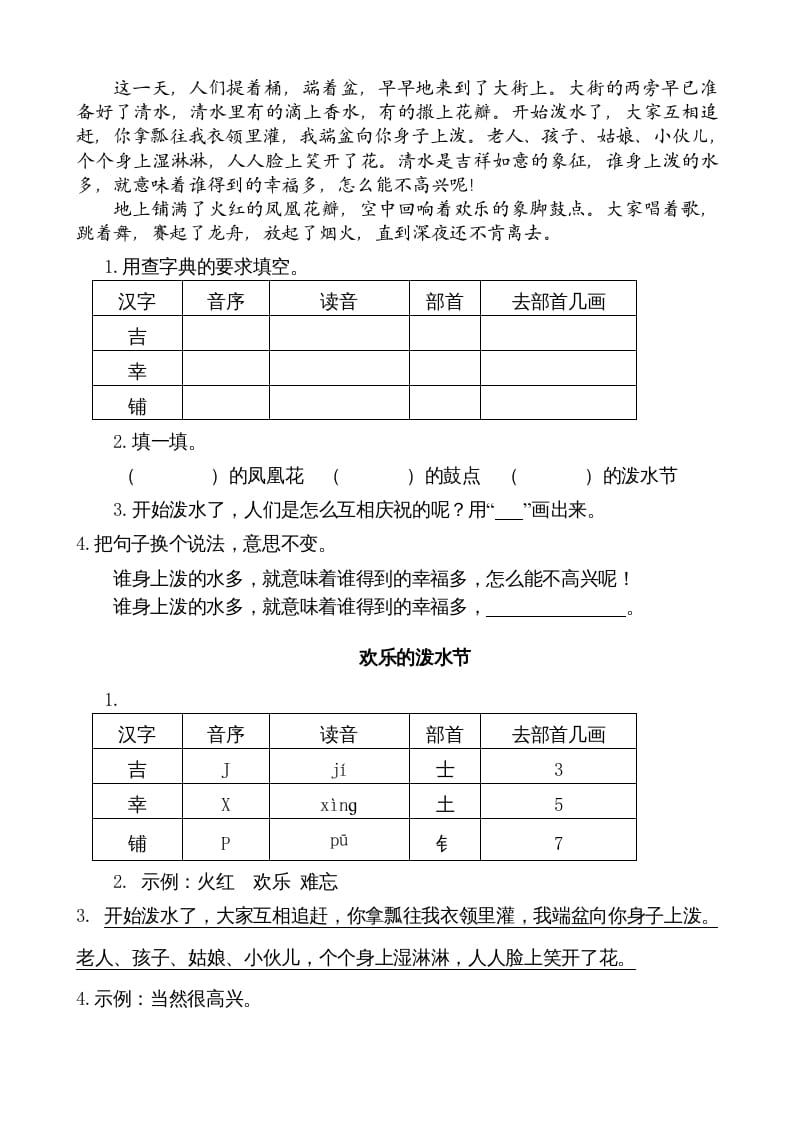 图片[2]-二年级语文上册类文阅读—17难忘的泼水节（部编）-米大兔试卷网