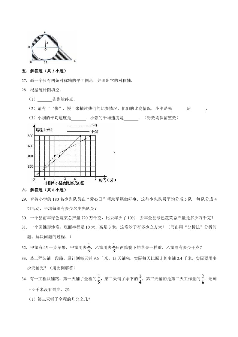 图片[3]-六年级数学下册小升初模拟试题（32）苏教版（含解析）-米大兔试卷网