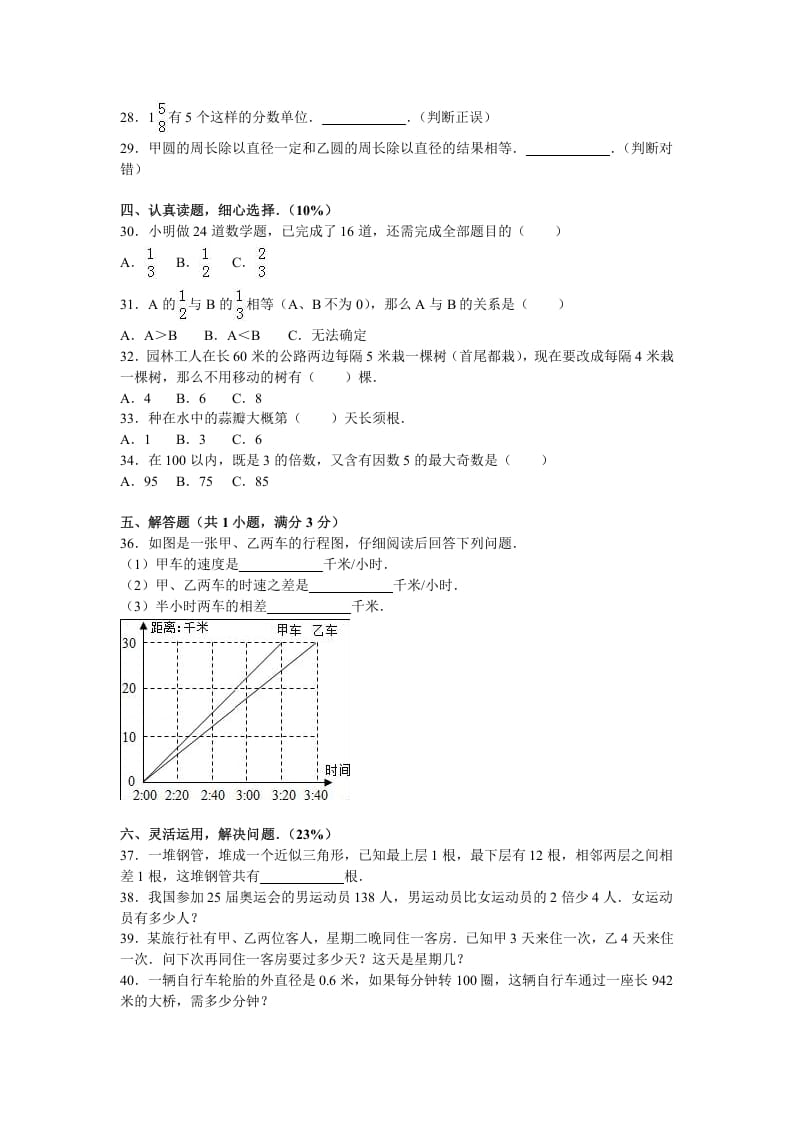 图片[3]-五年级数学下册苏教版下学期期末测试卷5-米大兔试卷网