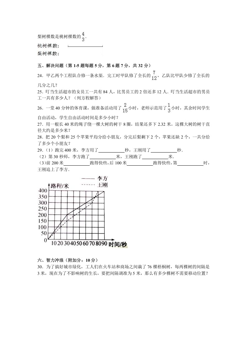 图片[3]-五年级数学下册苏教版下学期期末测试卷15-米大兔试卷网