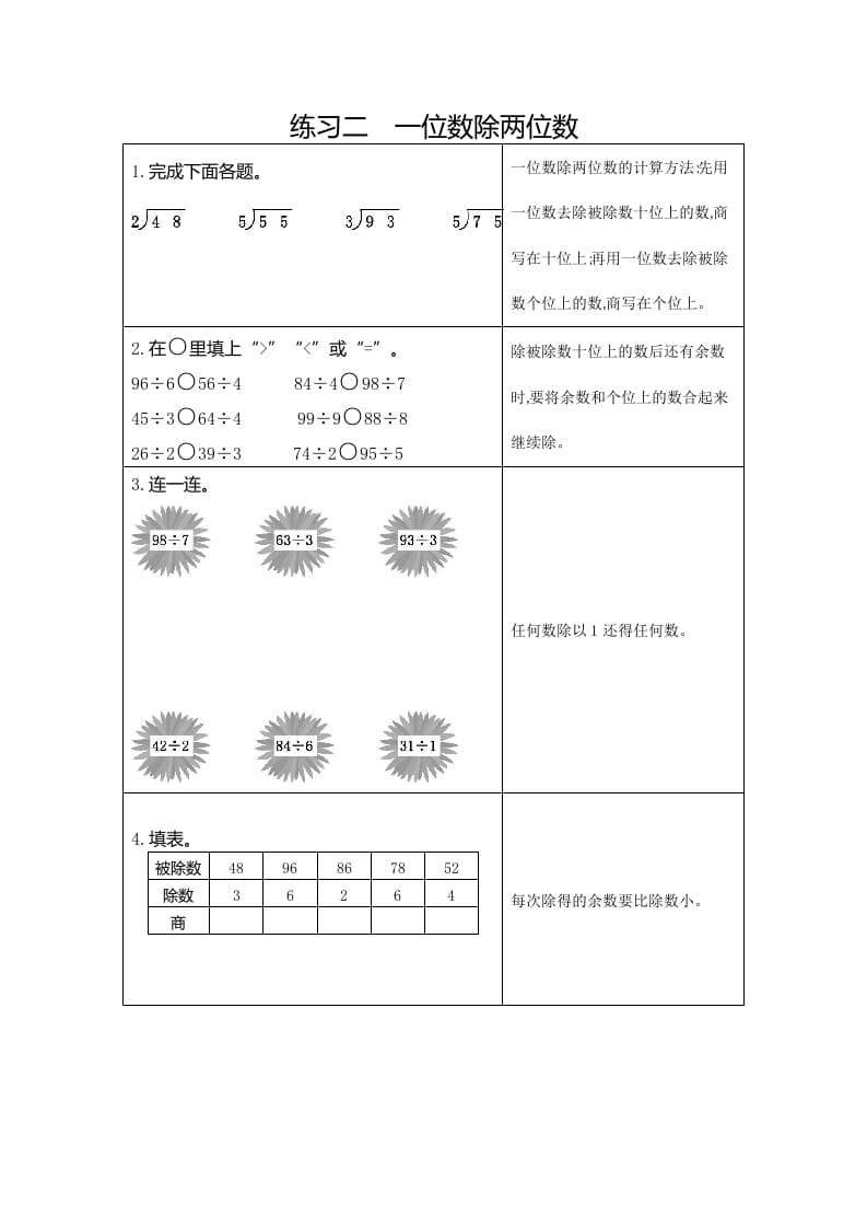 三年级数学下册2练习二一位数除两位数-米大兔试卷网