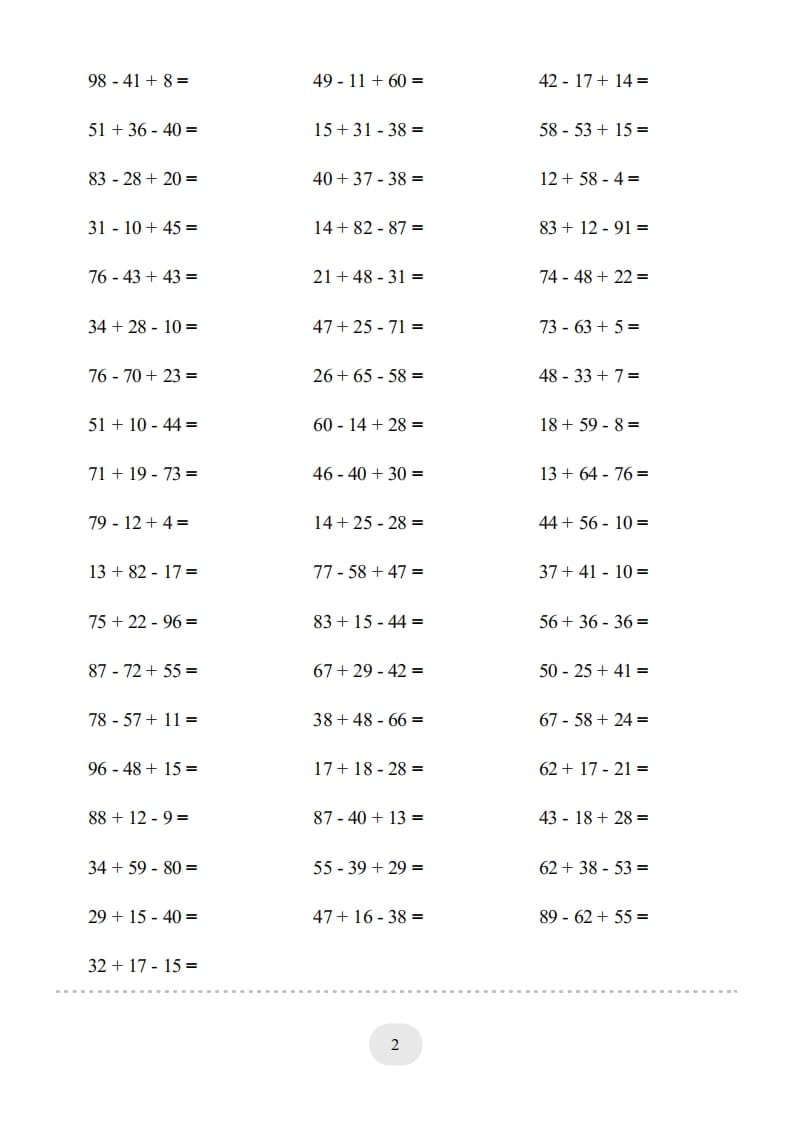 图片[2]-二年级数学上册口算题(加减混合)1000题（人教版）-米大兔试卷网