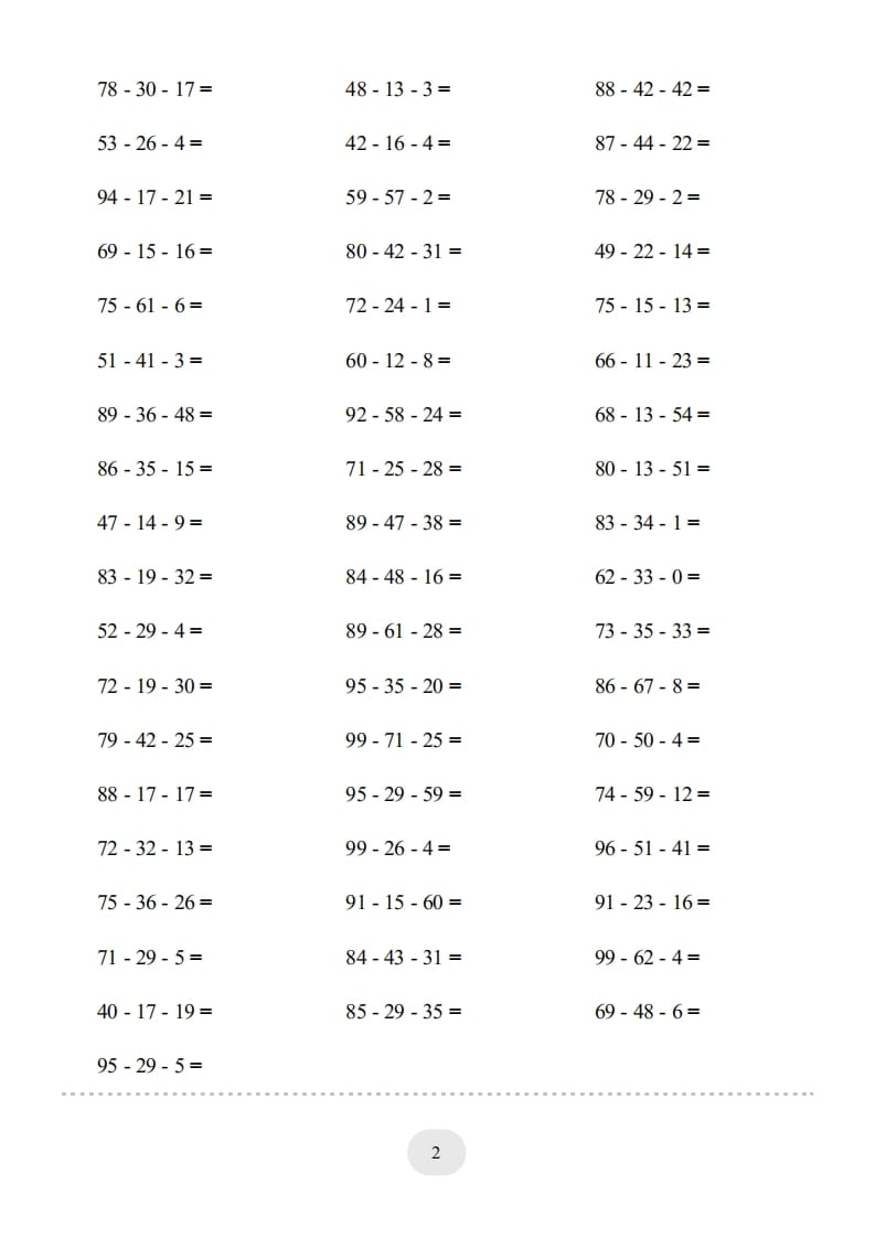 图片[2]-二年级数学上册口算题(连减)1000题（人教版）-米大兔试卷网