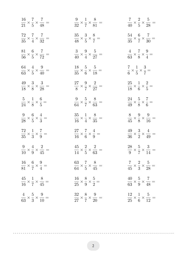 图片[2]-六年级数学上册▲口算题（分数连乘）连打版（人教版）-米大兔试卷网