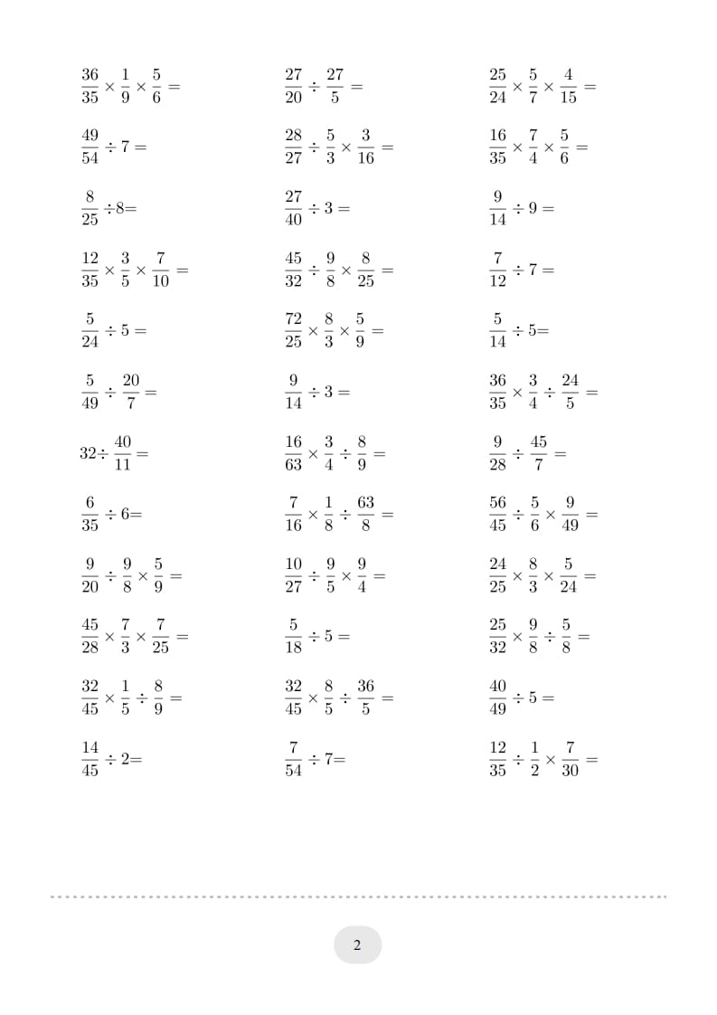 图片[2]-六年级数学上册▲口算题（分数除法）连打版（人教版）-米大兔试卷网