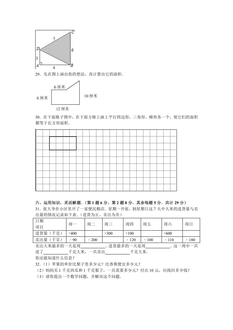 图片[3]-五年级数学下册苏教版下学期期中测试卷3-米大兔试卷网