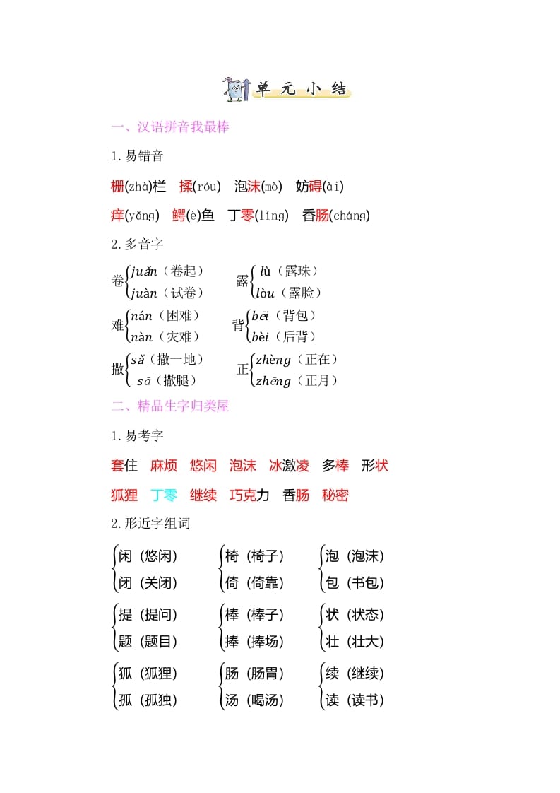 三年级语文下册知识小结-第五单元-米大兔试卷网