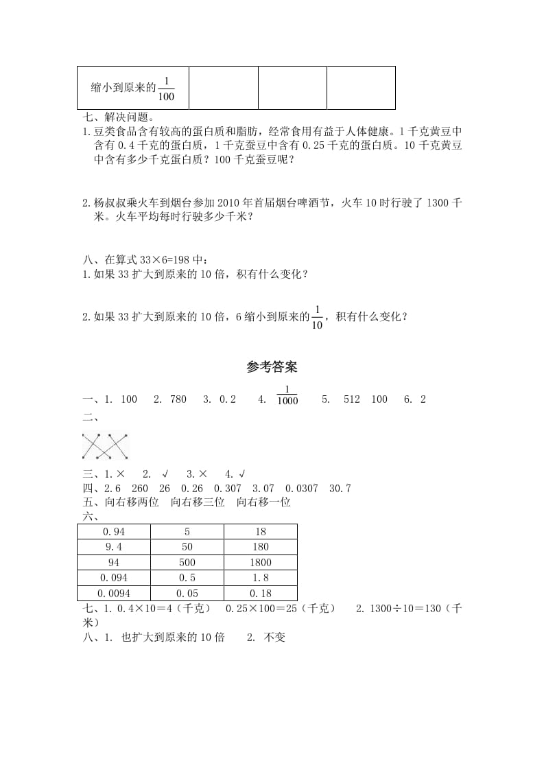 图片[2]-四年级数学下册北师大版小学第三单元《小数乘法——小数点搬家》同步检测3（附答案）-米大兔试卷网