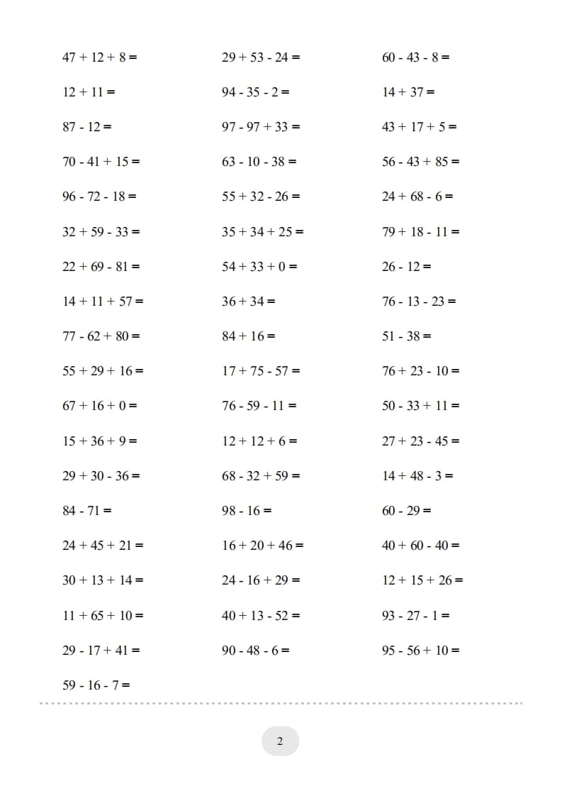 图片[2]-二年级数学上册▲口算题（100以内的加减法(二)）连打版（人教版）-米大兔试卷网