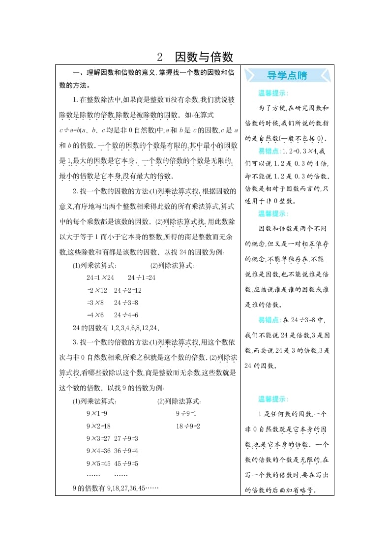 五年级数学下册2因数与倍数-米大兔试卷网