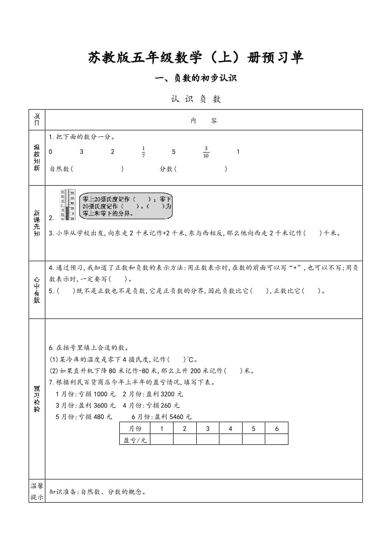 五年级数学上册苏教版预习单（苏教版）-米大兔试卷网