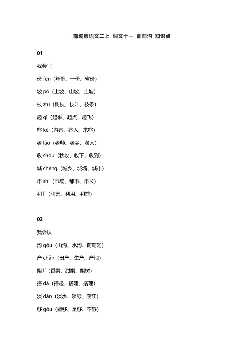 二年级语文上册15二上课文十一葡萄沟知识点（部编）-米大兔试卷网