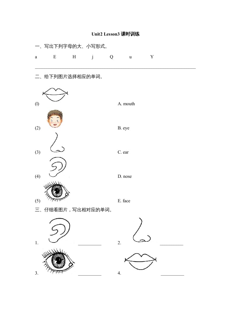 一年级英语上册Unit2_Lesson3课时训练（人教一起点）-米大兔试卷网