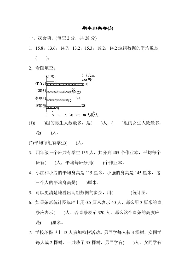 四年级数学下册期末归类卷(3)-米大兔试卷网