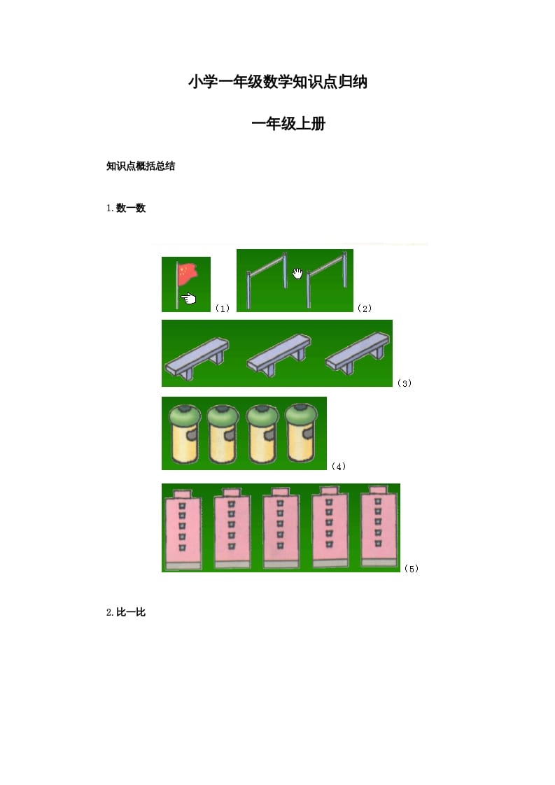 一年级数学上册知识点归纳（人教版）-米大兔试卷网