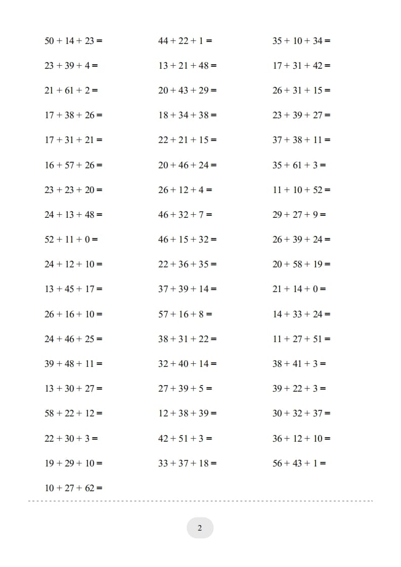 图片[2]-二年级数学上册口算题(连加)1000题（人教版）-米大兔试卷网