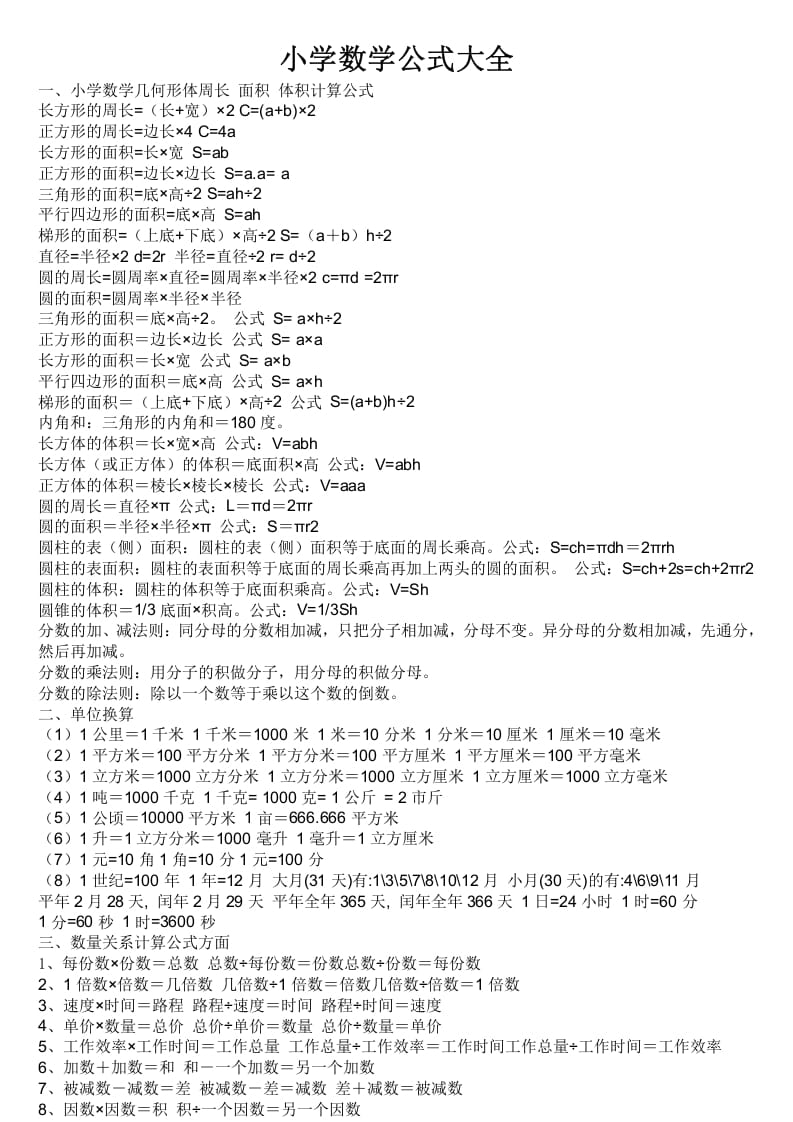 六年级数学下册小学公式大全-米大兔试卷网