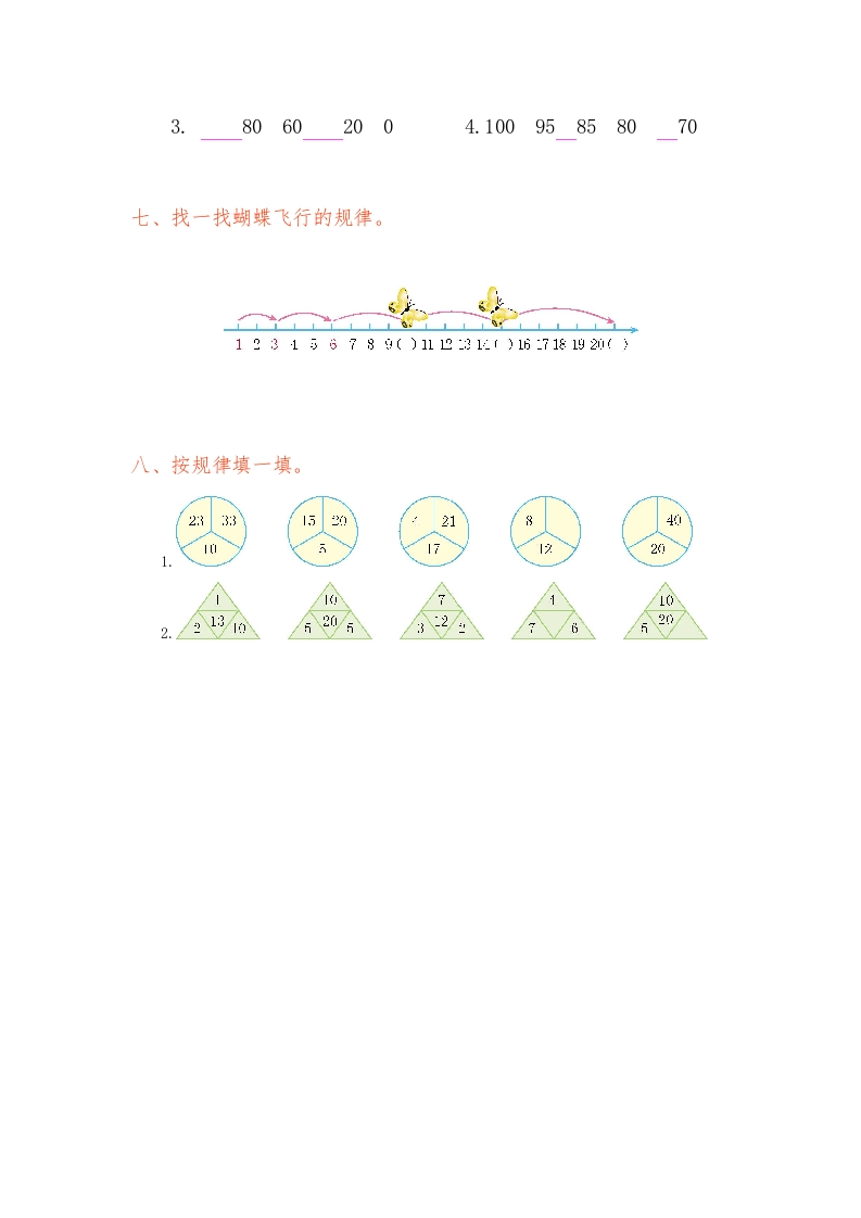 图片[2]-一年级数学下册第七单元检测卷（1）（人教版）-米大兔试卷网