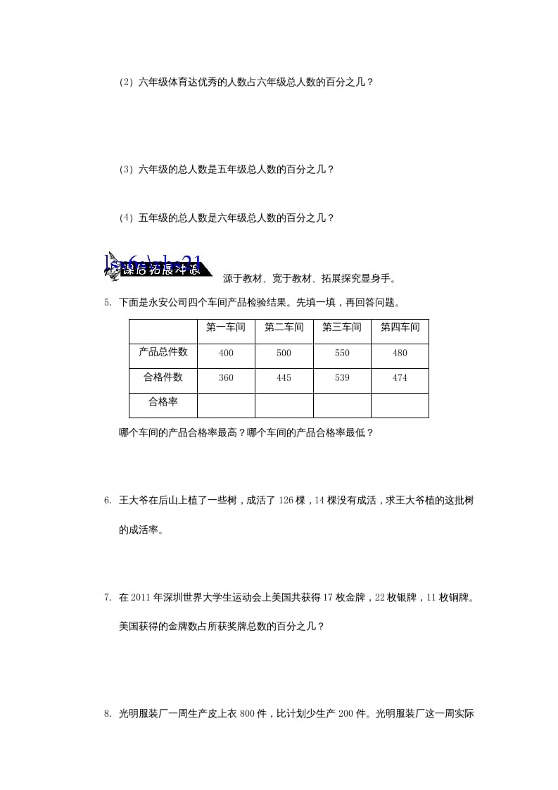 图片[2]-六年级数学上册求一个数是另一个数的百分之几的简单实际问题练习题(2)（苏教版）-米大兔试卷网