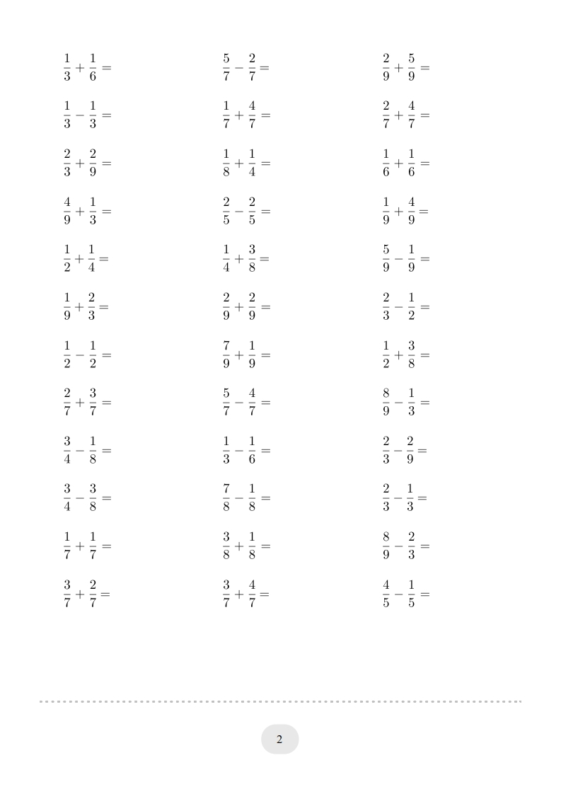 图片[2]-三年级数学上册口算题(分数的简单计算)1000题（人教版）-米大兔试卷网