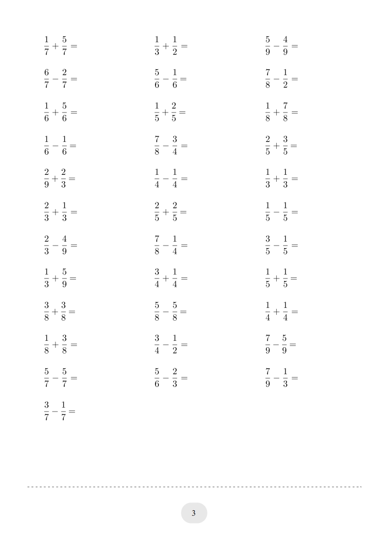 图片[3]-三年级数学上册口算题(分数的简单计算)1000题（人教版）-米大兔试卷网