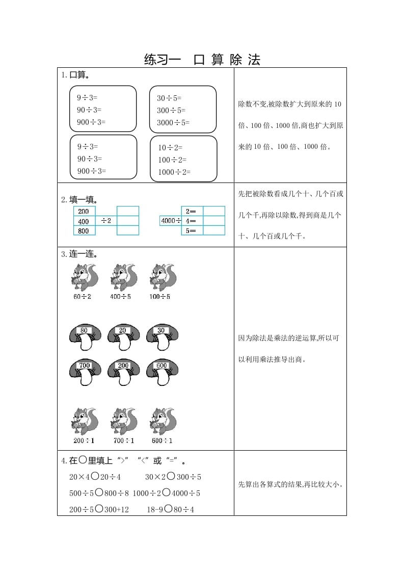 三年级数学下册1练习一口算除法-米大兔试卷网