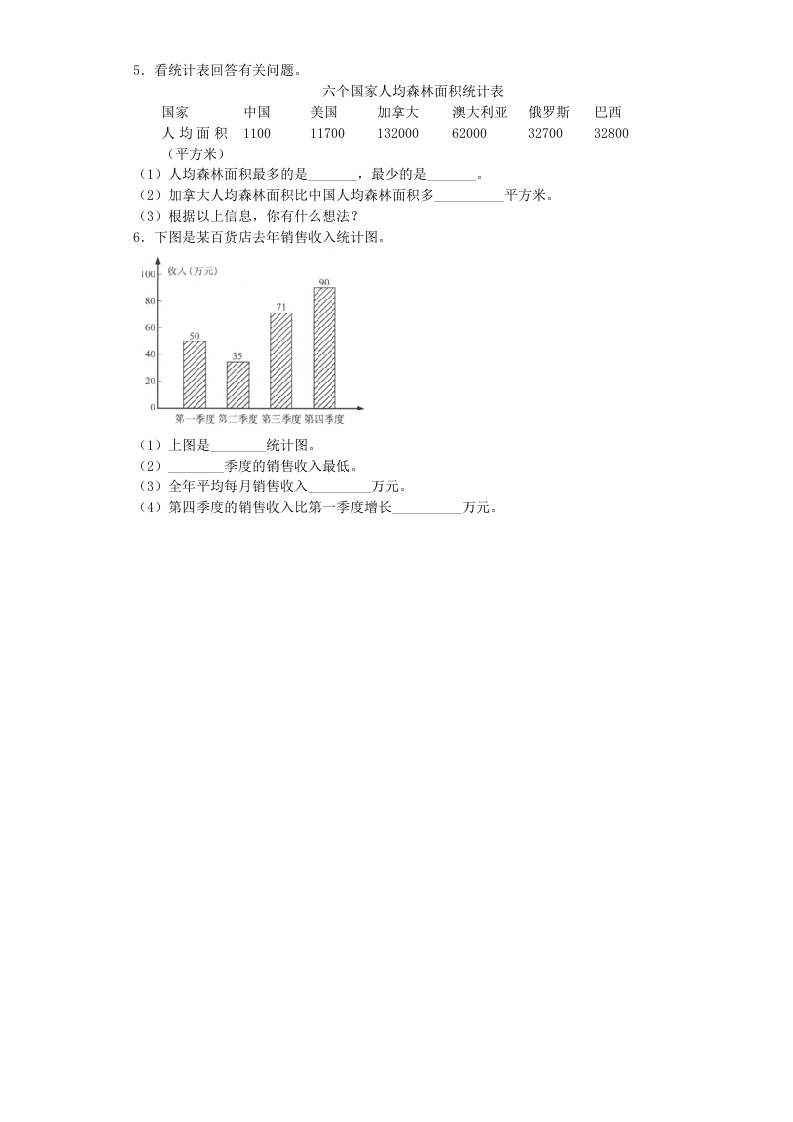 图片[2]-四年级数学上册练习题-统计表和条形统计图-（苏教版）-米大兔试卷网