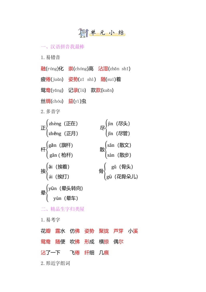 三年级语文下册知识小结-第一单元-米大兔试卷网