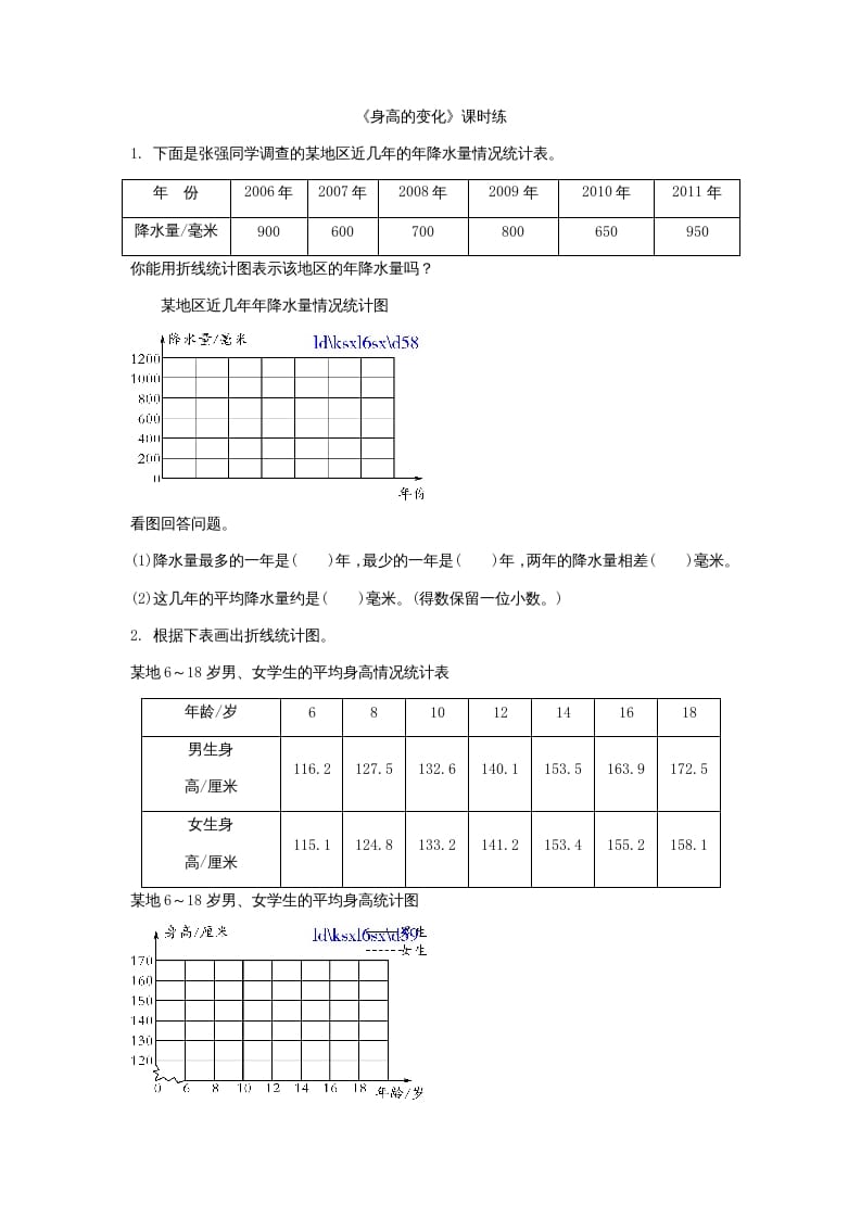 六年级数学上册5.4身高的变化（北师大版）-米大兔试卷网