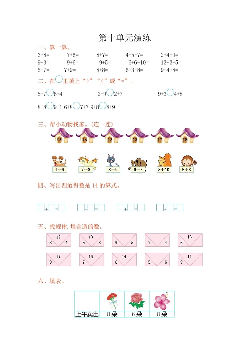 一年级数学上册第十单元测试卷（苏教版）-米大兔试卷网