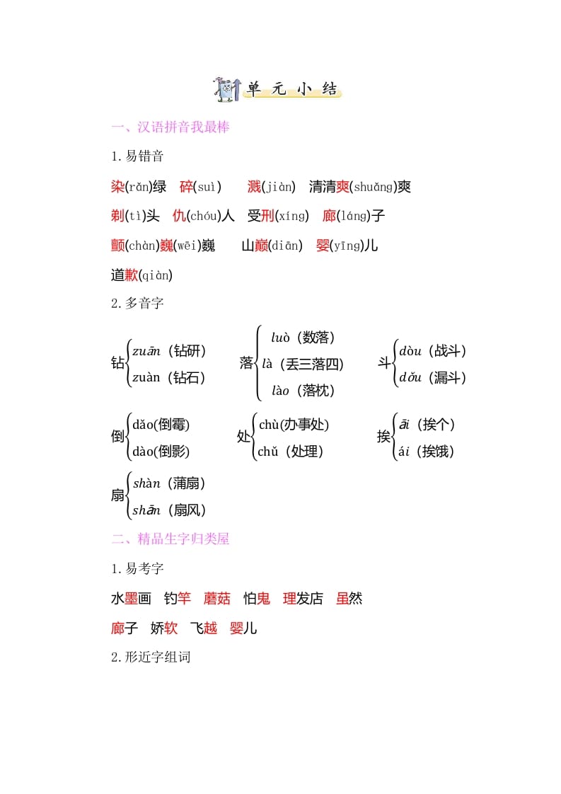 三年级语文下册知识小结-第六单元-米大兔试卷网