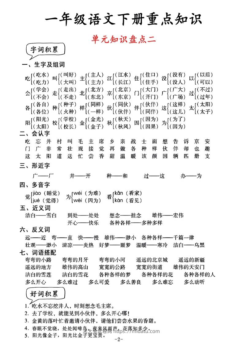 图片[2]-一年级语文单元知识盘点-米大兔试卷网