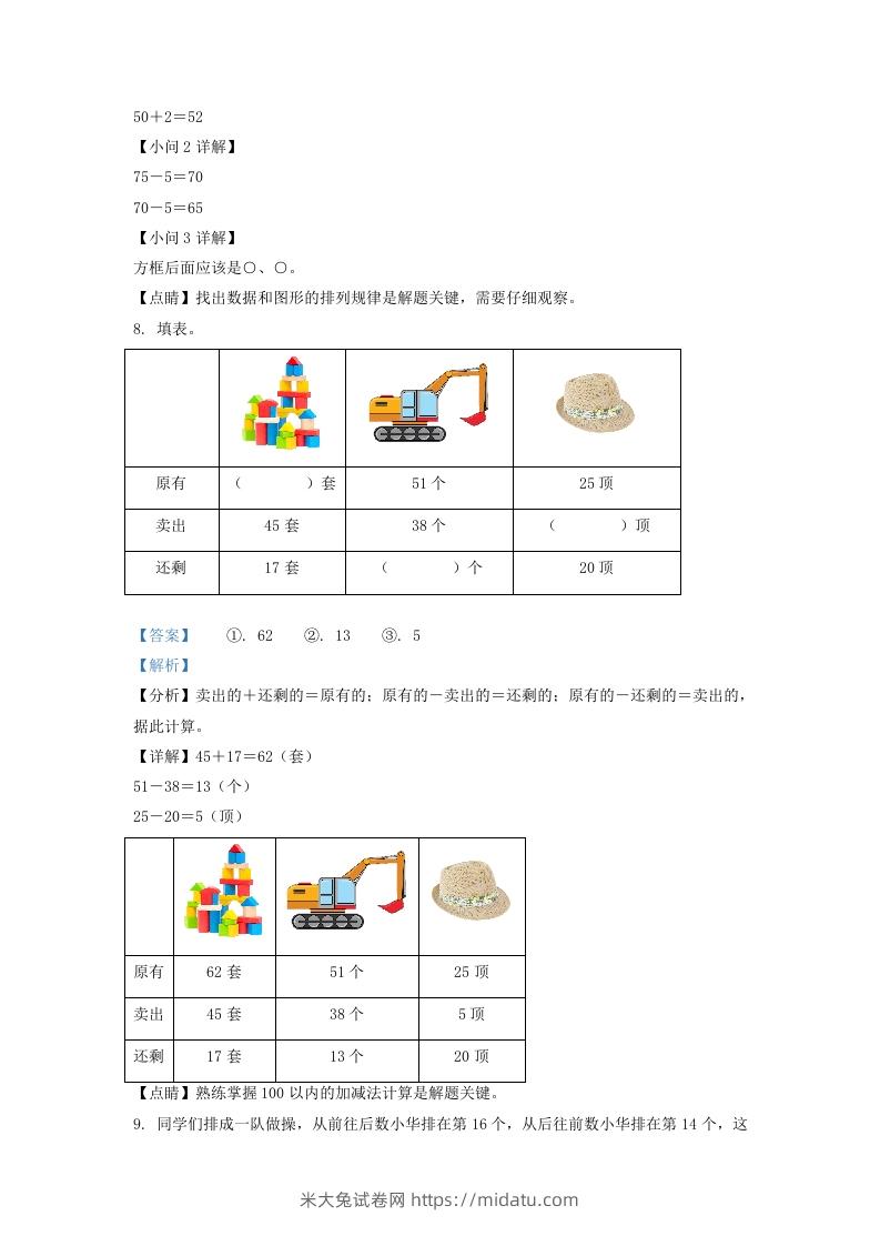 图片[3]-2021-2022学年江苏省淮安市淮安区一年级下册数学月考试题及答案(Word版)-米大兔试卷网