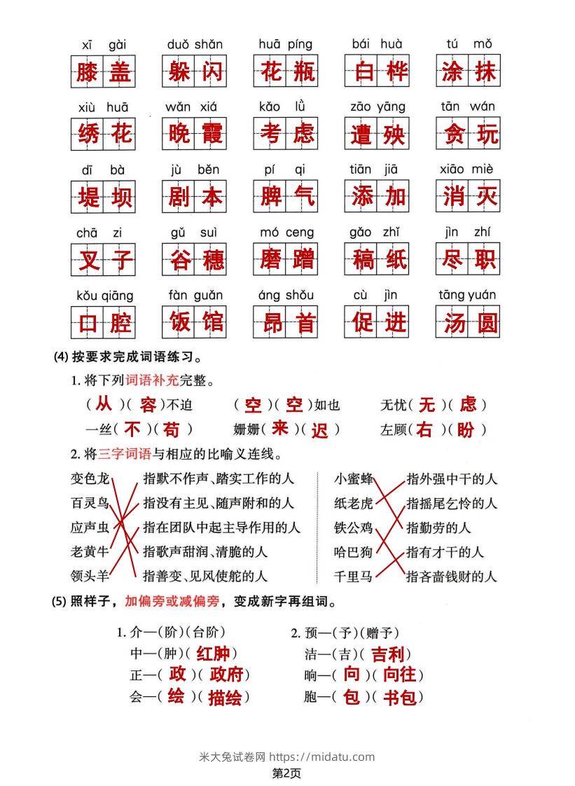 图片[2]-√四年级下册语文期中归类整合复习卷，考查内容1-4单元-米大兔试卷网