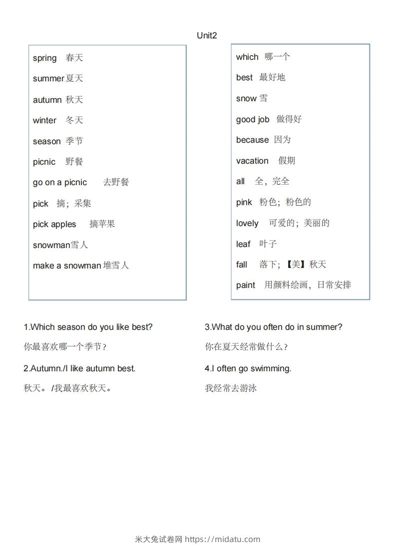 图片[2]-五年级英语下册单词表1（人教PEP版）-米大兔试卷网