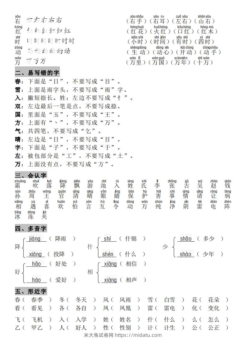 图片[2]-一年级（下册）知识点汇总-米大兔试卷网