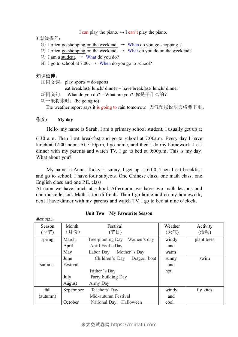 图片[2]-五年级英语下册知识点之重点句型（人教PEP版）-米大兔试卷网