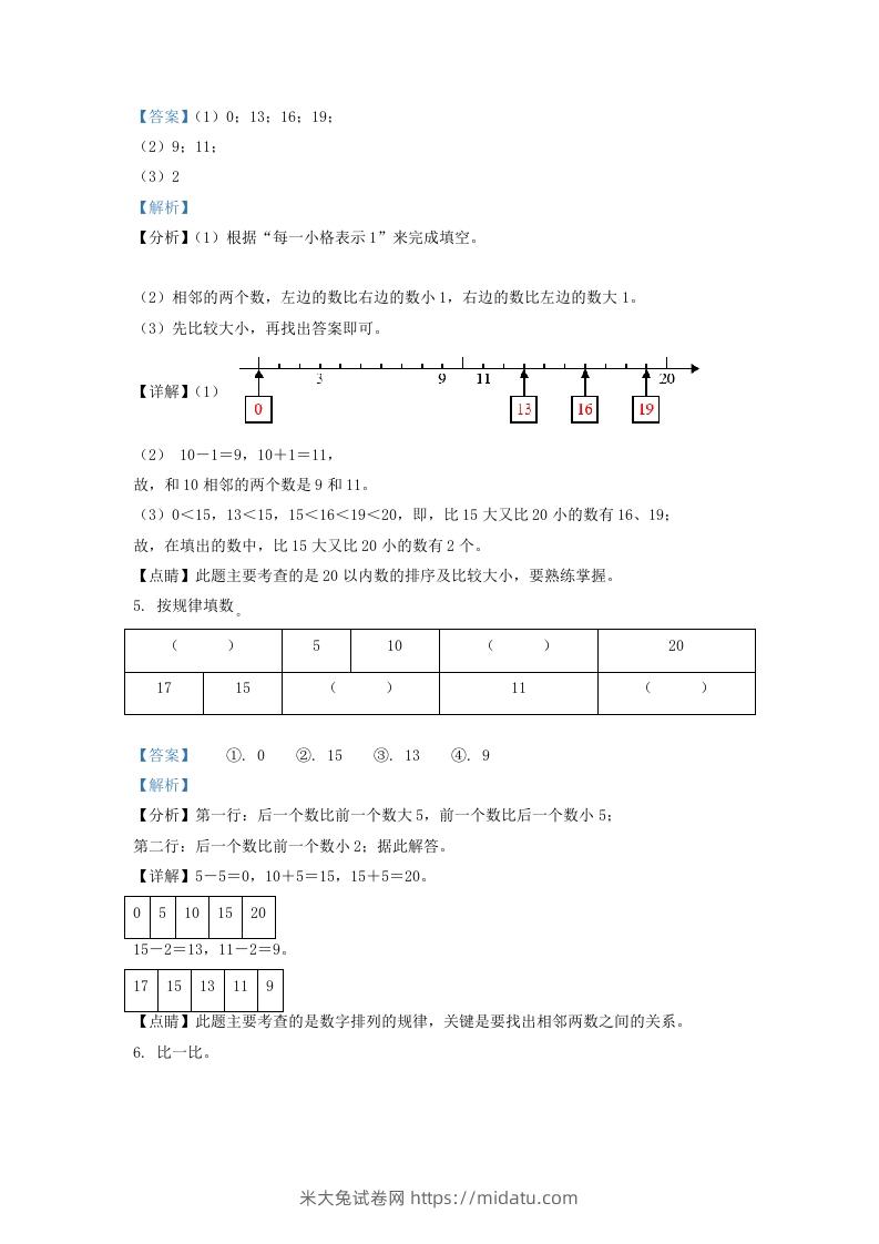 图片[2]-2020-2021学年江苏省南通市崇川区一年级上册数学期末试题及答案(Word版)-米大兔试卷网