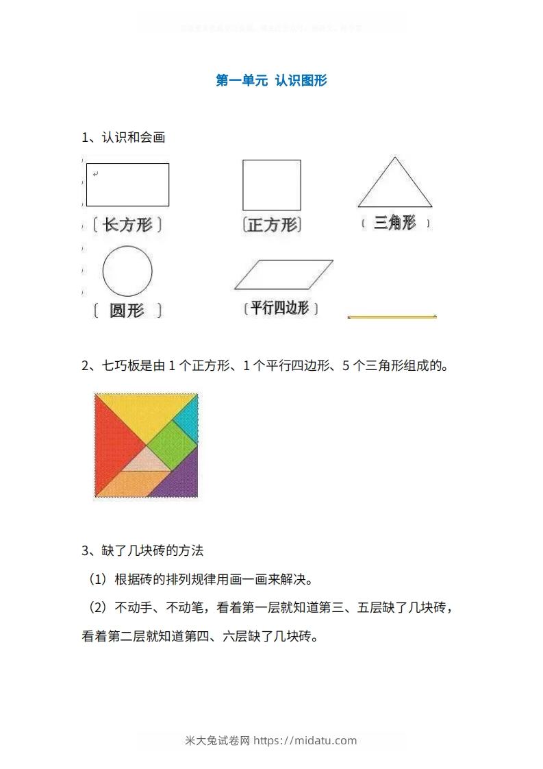 人教版1年级数学下册知识点1-4单元-米大兔试卷网