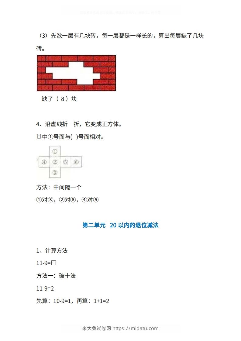 图片[2]-人教版1年级数学下册知识点1-4单元-米大兔试卷网