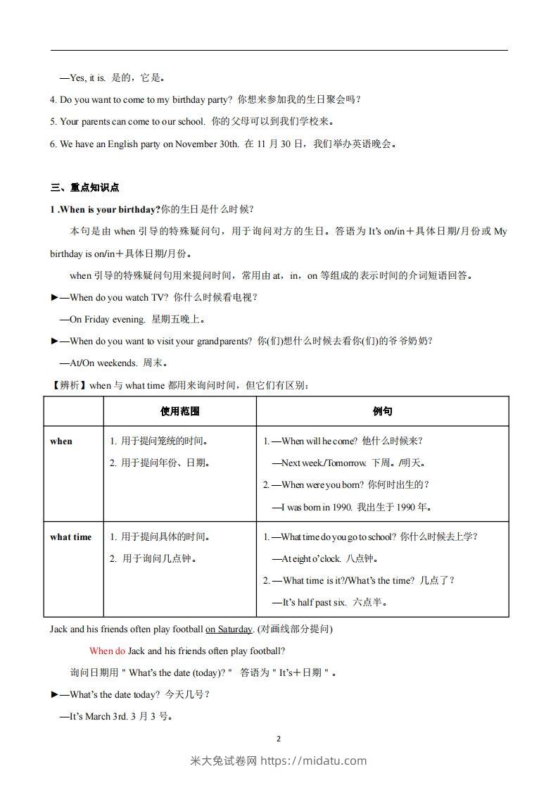 图片[2]-人教版英语七年级上Unit8Whenisyourbirthday？知识点_-米大兔试卷网