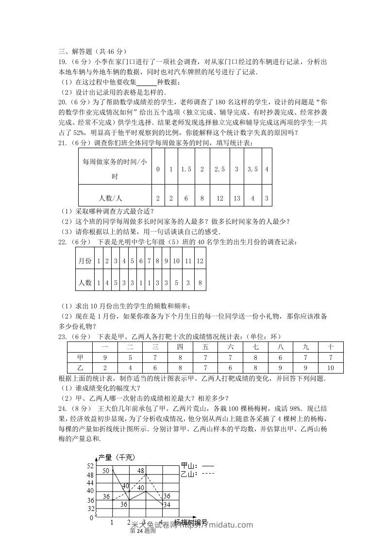 图片[3]-七年级下册数学第十章试卷及答案人教版(Word版)-米大兔试卷网